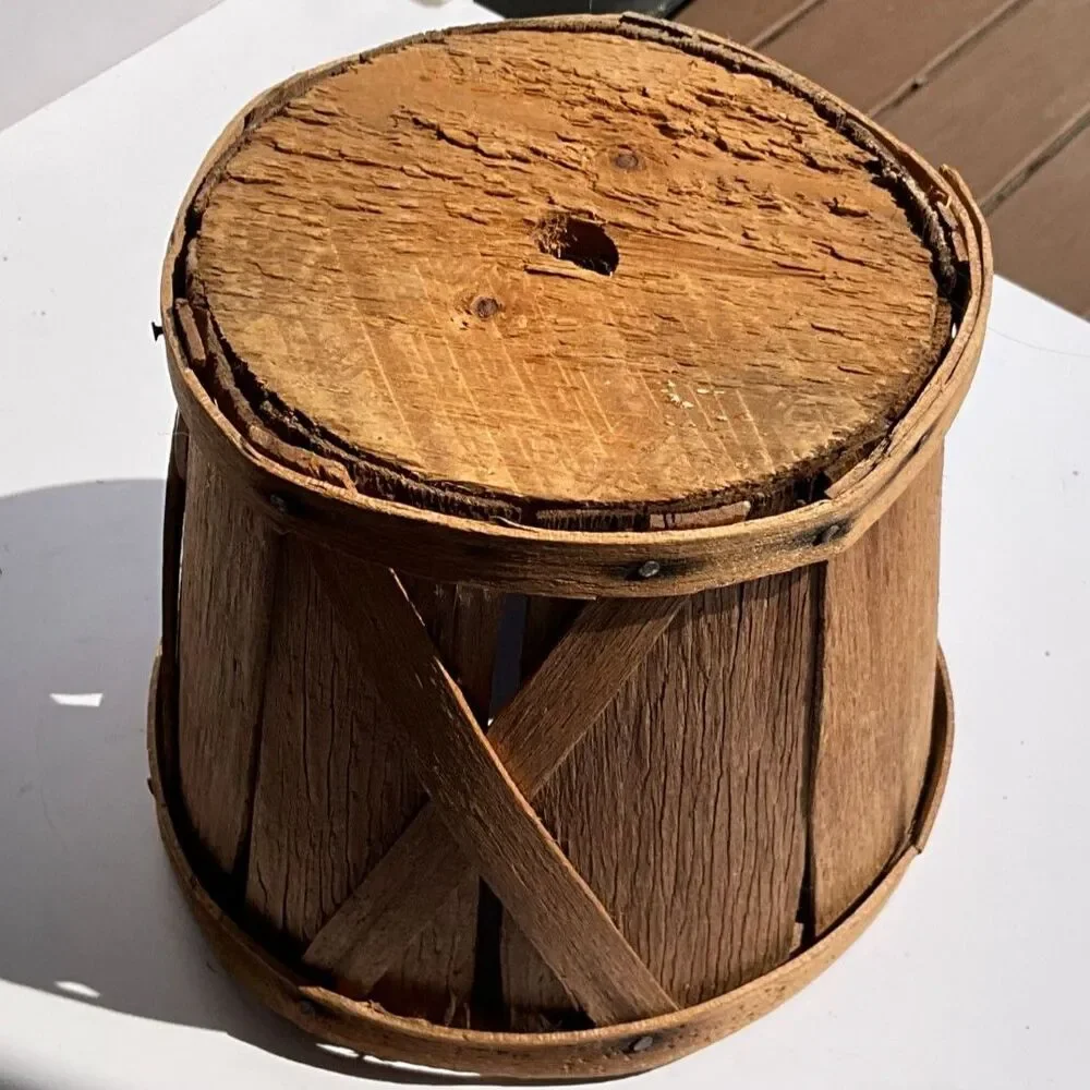 Vintage Rustic Wooden Berry Basket Bushel Gathering Basket Farmhouse Primitive